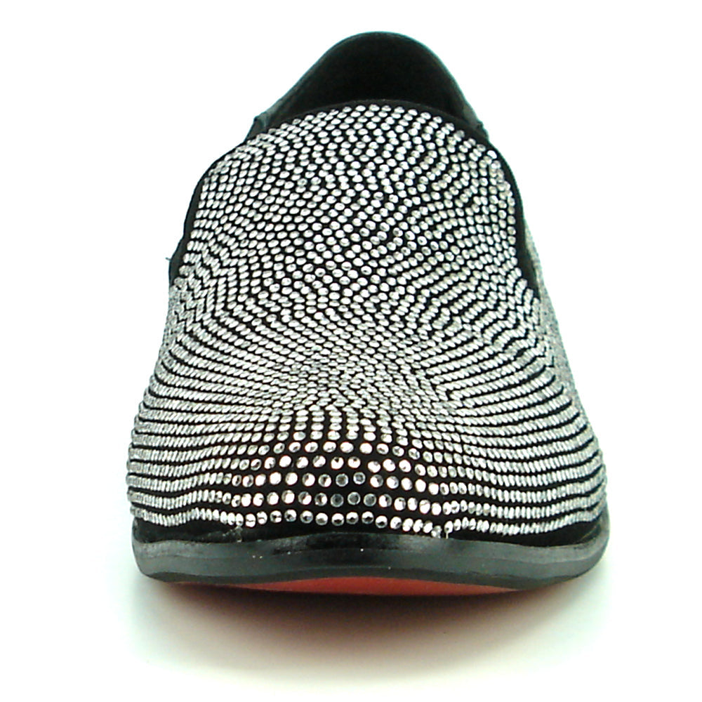 FI-7285-A Black Suede Silver Rhinestones with Slip on Loafer Fiesso by Aurelio Garcia