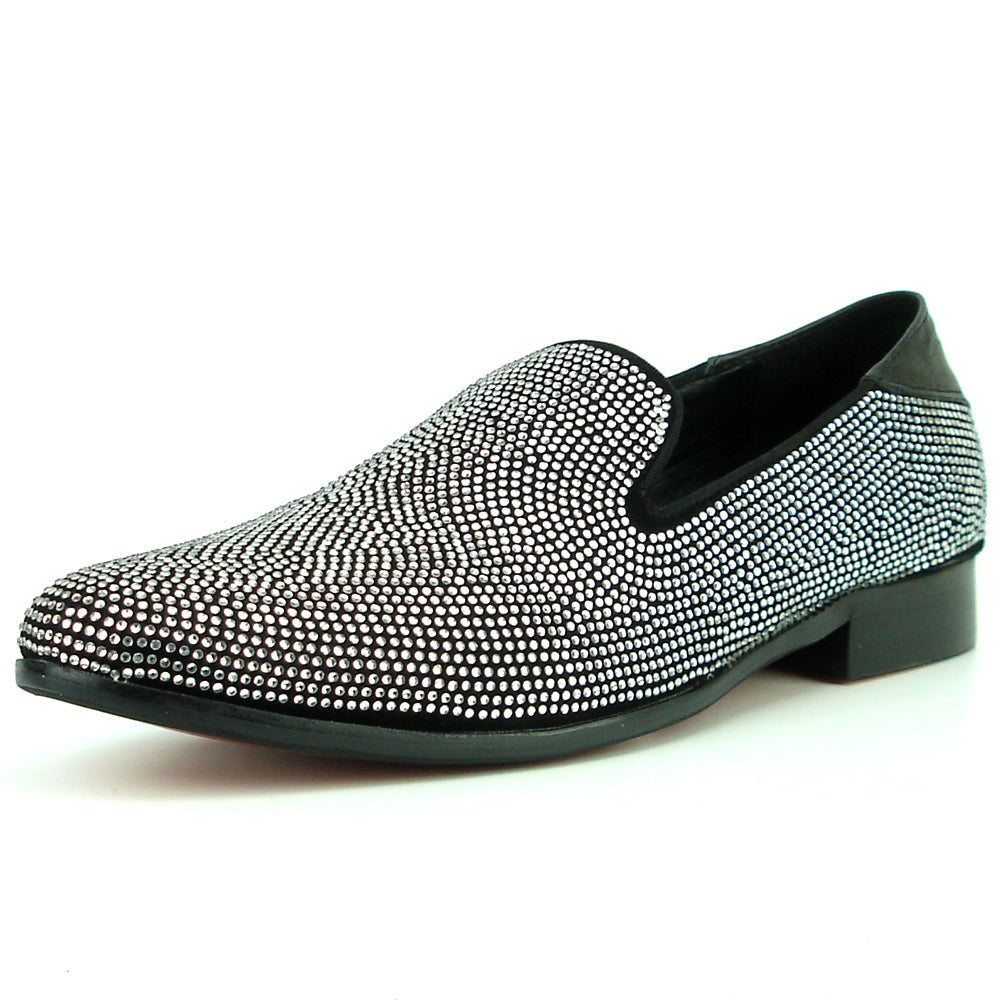 FI-7285-A Black Suede Silver Rhinestones with Slip on Loafer Fiesso by Aurelio Garcia