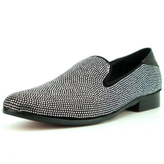 FI-7285-A Black Suede Silver Rhinestones with Slip on Loafer Fiesso by Aurelio Garcia