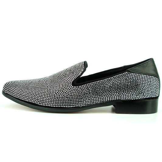FI-7285-A Black Suede Silver Rhinestones with Slip on Loafer Fiesso by Aurelio Garcia