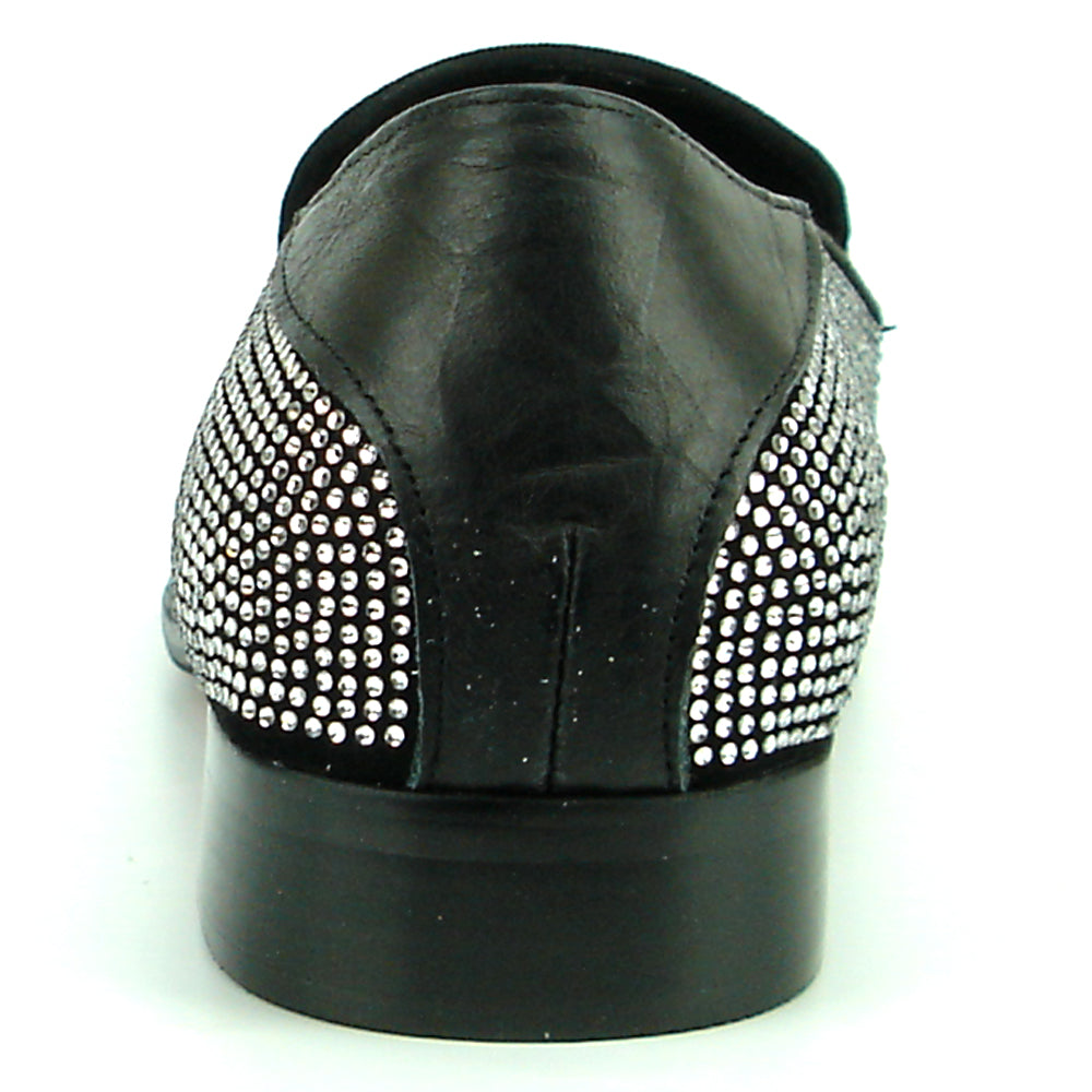 FI-7285-A Black Suede Silver Rhinestones with Slip on Loafer Fiesso by Aurelio Garcia