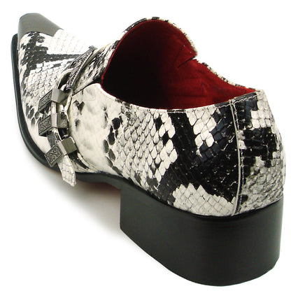 FI-7469 Black White Python Print Slip on Gold Metal tip Fiesso by Aurelio Garcia