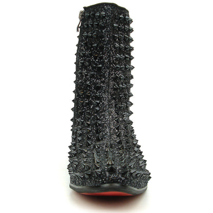 FI-7504 Black Glitter Black Spikes High top Boot Fiesso by Aurelio Garcia