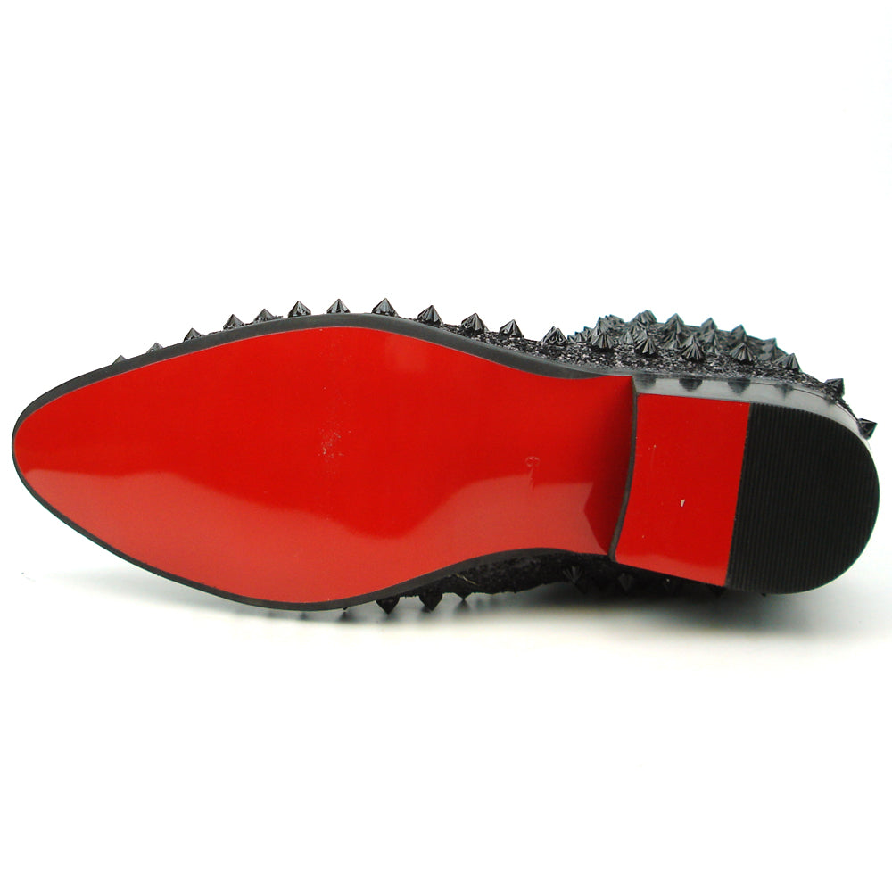 FI-7504 Black Glitter Black Spikes High top Boot Fiesso by Aurelio Garcia