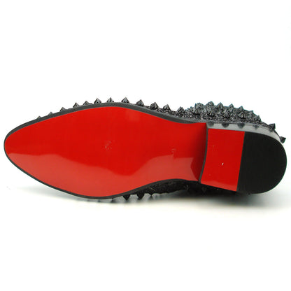 FI-7504 Black Glitter Black Spikes High top Boot Fiesso by Aurelio Garcia