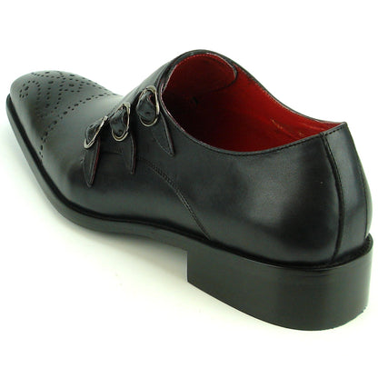 FI-8703 Black Triple Monk Strap Leather Slip on Loafer Encore by Fiesso