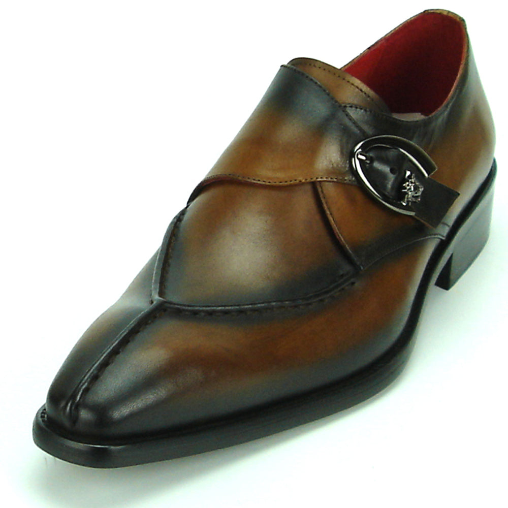 FI-8712 Genuine Coffee Leather Side Buckle Monk Strap Fiesso by Aurelio