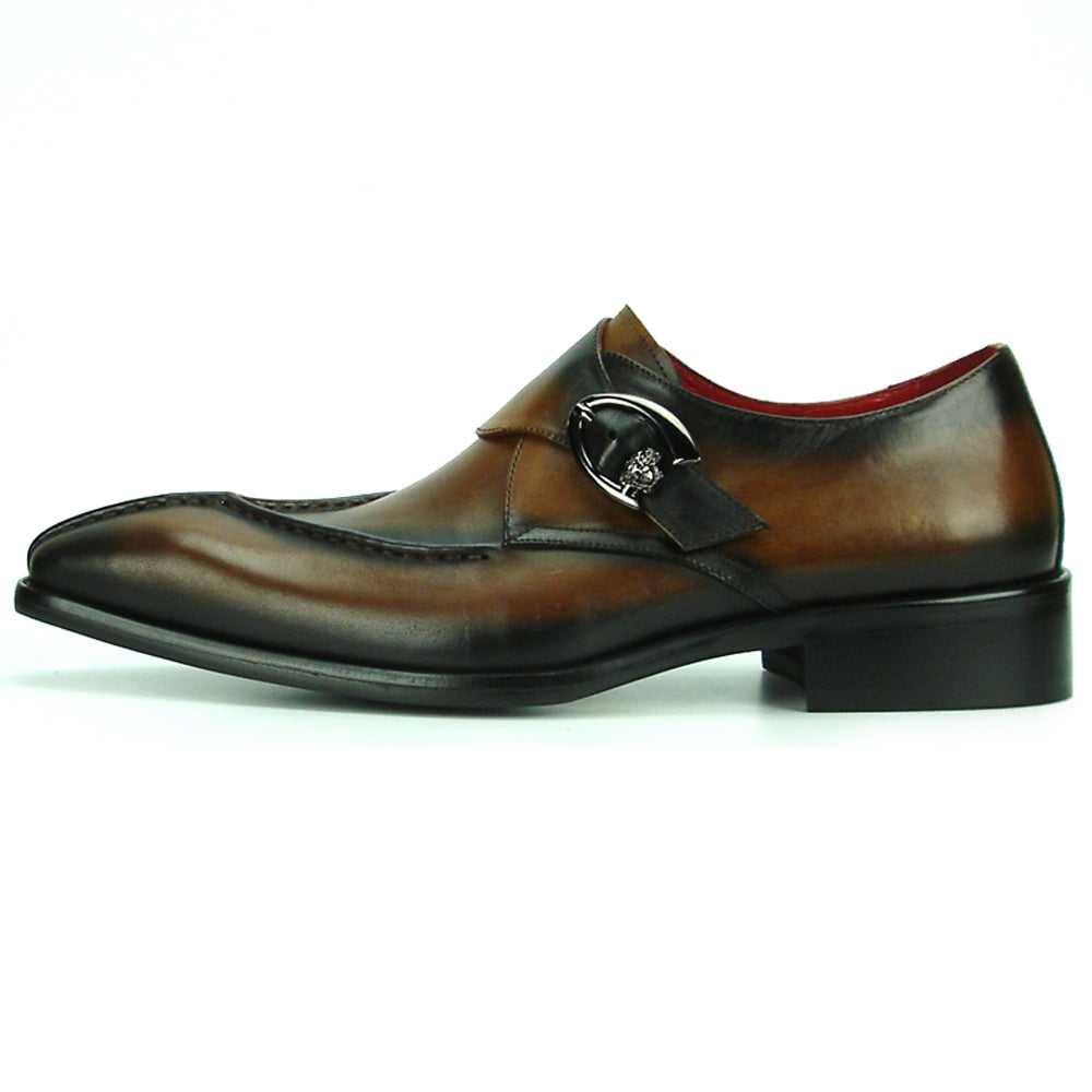 FI-8712 Genuine Coffee Leather Side Buckle Monk Strap Fiesso by Aurelio