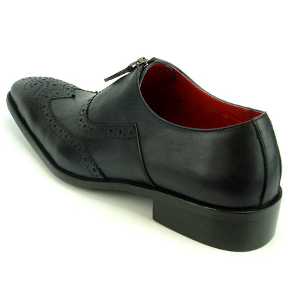FI-8714 Black Leather Wing Tip With Front Zipper Encore by Fiesso