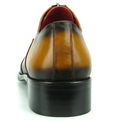 FI-8714 Tan Leather Wing Tip With Front Zipper Encore by Fiesso
