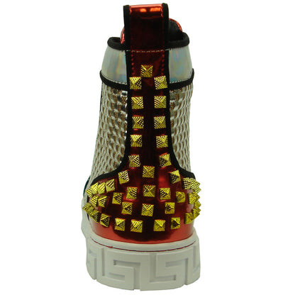 FI-2363 Red Silver Gold Spikes High top Sneaker Encore by Fiesso