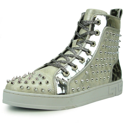 FI-2364 Silver Suede Silver Spikes High top Sneaker Encore by Fiesso