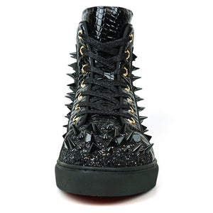 Fiesso Black Spiked Crystal High Top Sneakers - Dudes Boutique