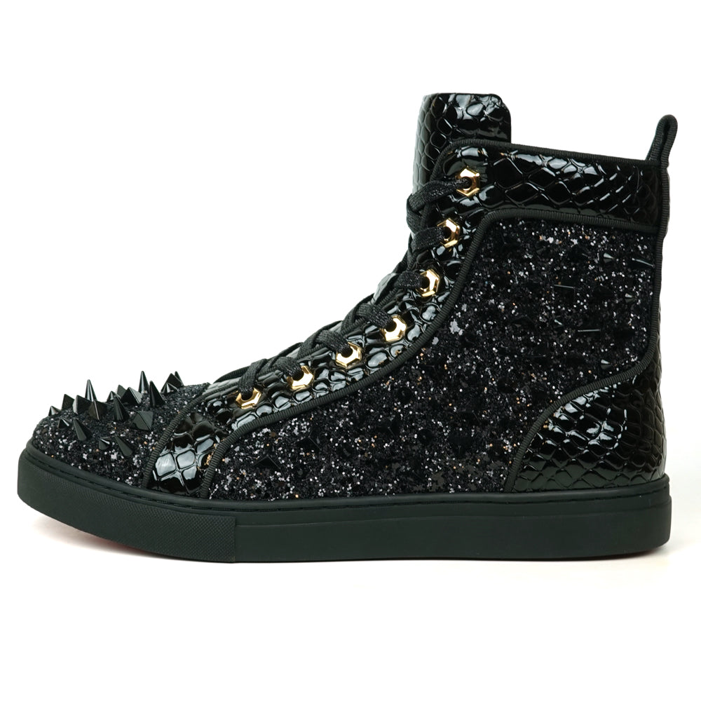 Fiesso Black Spiked Crystal High Top Sneakers - Dudes Boutique