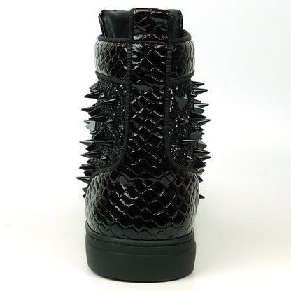 FI-2369 Black Glitter Black Spikes Lace up High top Sneaker Encore by Fiesso