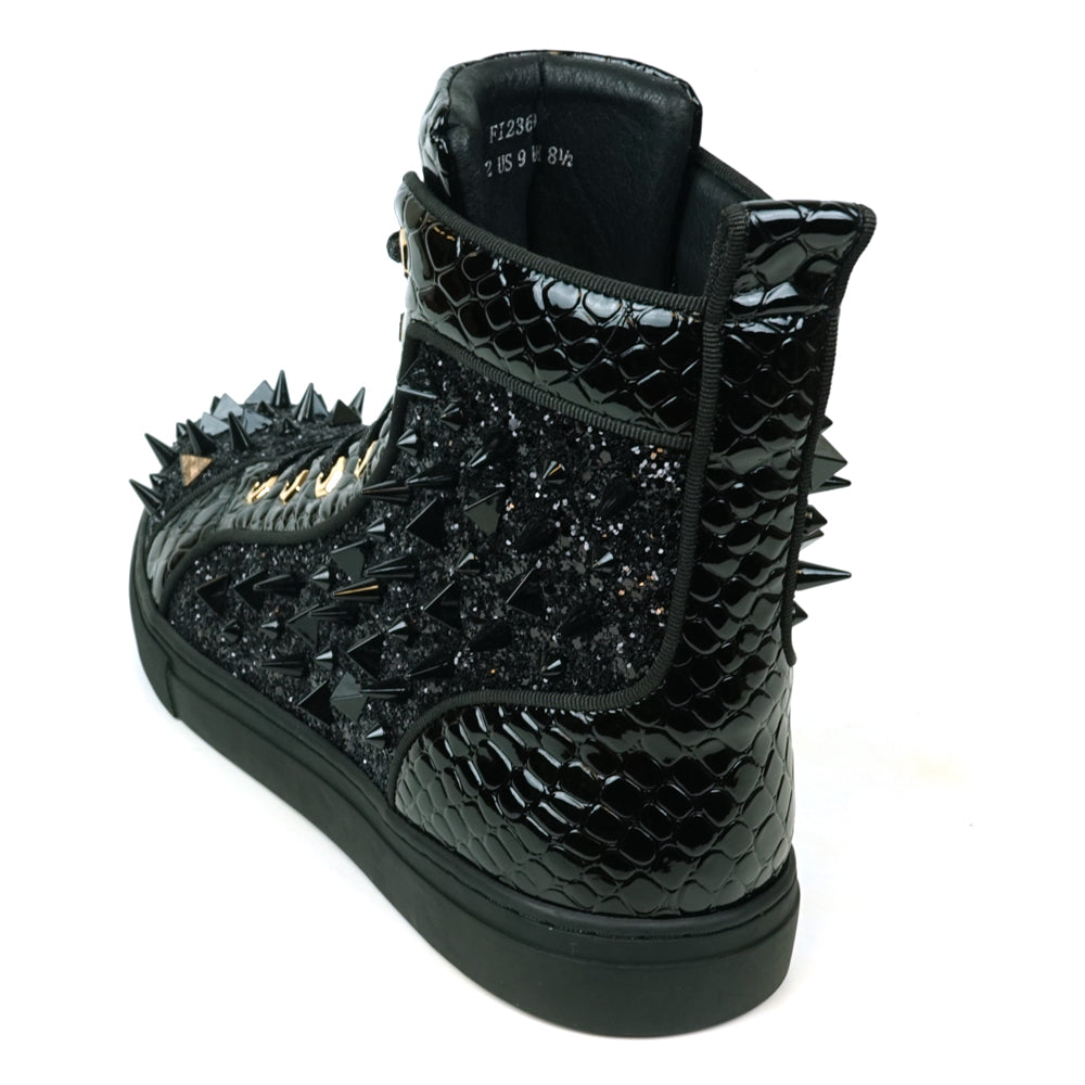 Fiesso Black Spiked Crystal High Top Sneakers - Dudes Boutique