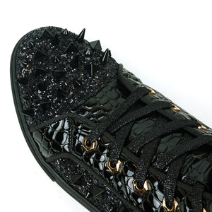 Fiesso Black Spiked Crystal High Top Sneakers - Dudes Boutique