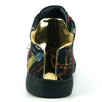 FI-2385 Black Gold Lace up High top Sneaker Encore by Fiesso