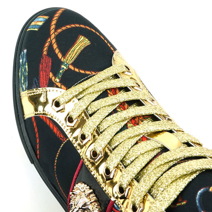 FI-2385 Black Gold Lace up High top Sneaker Encore by Fiesso