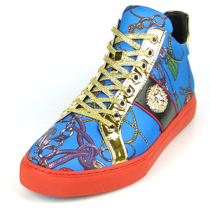 FI-2385 Blue Gold Lace up High top Sneaker Encore by Fiesso