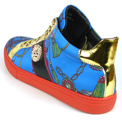 FI-2385 Blue Gold Lace up High top Sneaker Encore by Fiesso