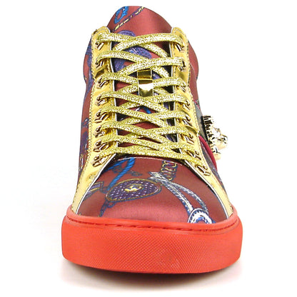 FI-2385 Burgundy Gold Lace up High top Sneaker Encore by Fiesso