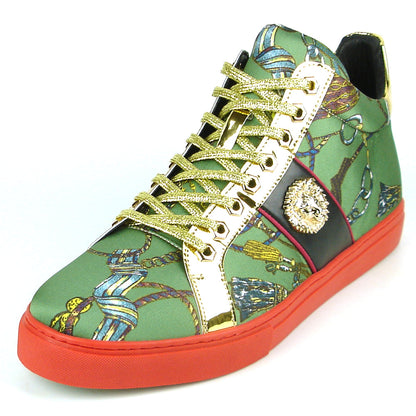 FI-2385 Green Gold Lace up High top Sneaker Encore by Fiesso