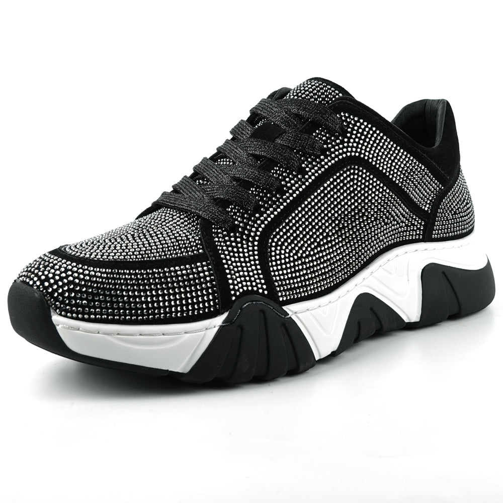 FI-2407 Black Suede Rhinestones Lane up Sneaker Encore by Fiesso