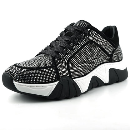 FI-2407 Black Suede Rhinestones Lane up Sneaker Encore by Fiesso