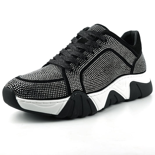 FI-2407 Black Suede Rhinestones Lane up Sneaker Encore by Fiesso