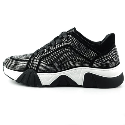 FI-2407 Black Suede Rhinestones Lane up Sneaker Encore by Fiesso