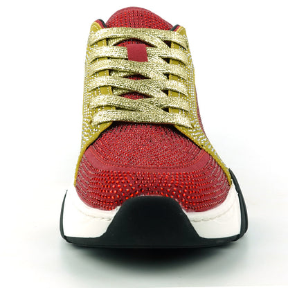 FI-2407 Red Gold Suede Rhinestones Lane up Sneaker Encore by Fiesso
