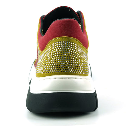 FI-2407 Red Gold Suede Rhinestones Lane up Sneaker Encore by Fiesso