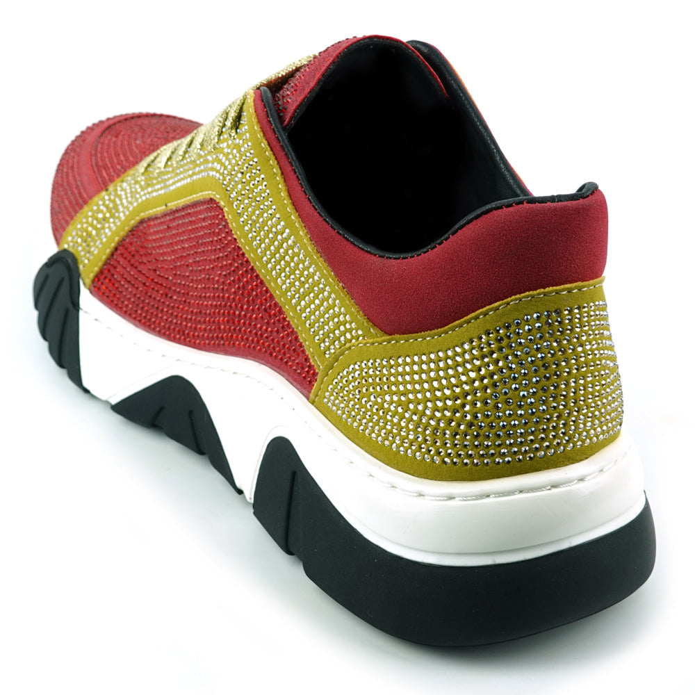 FI-2407 Red Gold Suede Rhinestones Lane up Sneaker Encore by Fiesso