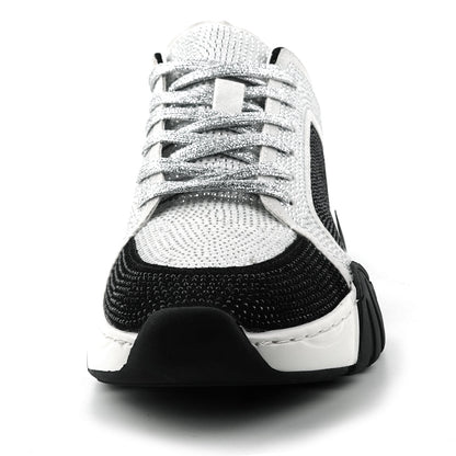 FI-2407 White Black Suede Rhinestones Lane up Sneaker Encore by Fiesso