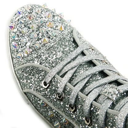 FI-2409 Silver Glitter Silver Spikes Lace up High top Sneaker Encore by Fiesso