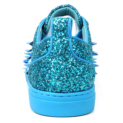 FI-2429 Blue Glitter Blue Spikes Lace up Low Cut Sneaker Encore by Fiesso