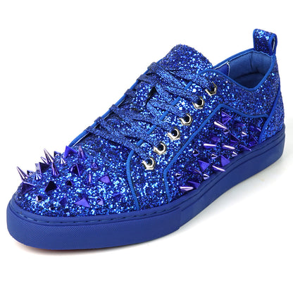 FI-2429 Navy Glitter Navy Spikes Lace up Low Cut Sneaker Encore by Fiesso