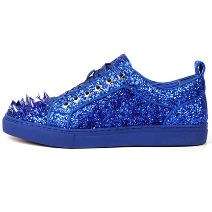 FI-2429 Navy Glitter Navy Spikes Lace up Low Cut Sneaker Encore by Fiesso