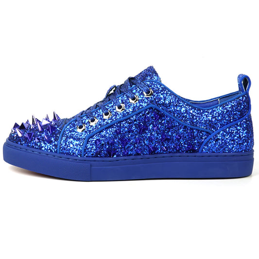 FI-2429 Navy Glitter Navy Spikes Lace up Low Cut Sneaker Encore by Fiesso