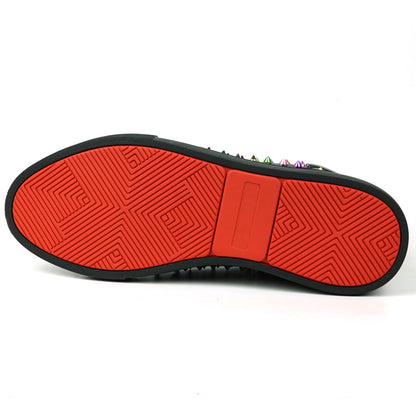 FI-2430 Black Leather Multicolor Spikes Lace up High top Sneaker Encore by Fiesso