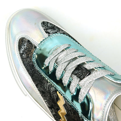 FI-2431 Silver Multi Leather Lace up Low Cut Sneaker Encore by Fiesso