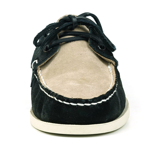 FI-6512-S Black Beige Premiun Genuine Suede Lace up Boat Shoes Fiesso by Aurelio Garcia
