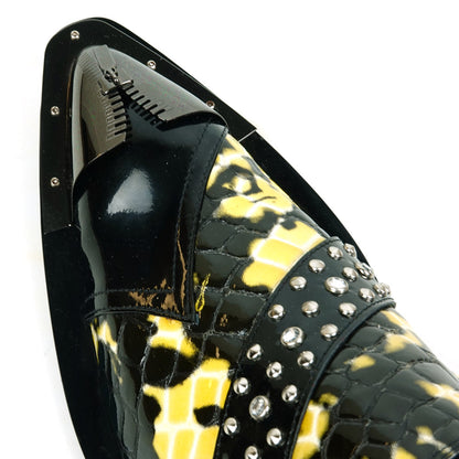 FI-6942 Black/White Genuine Patent Leather Shoe by Fiesso Gun Metal Tip Slip on