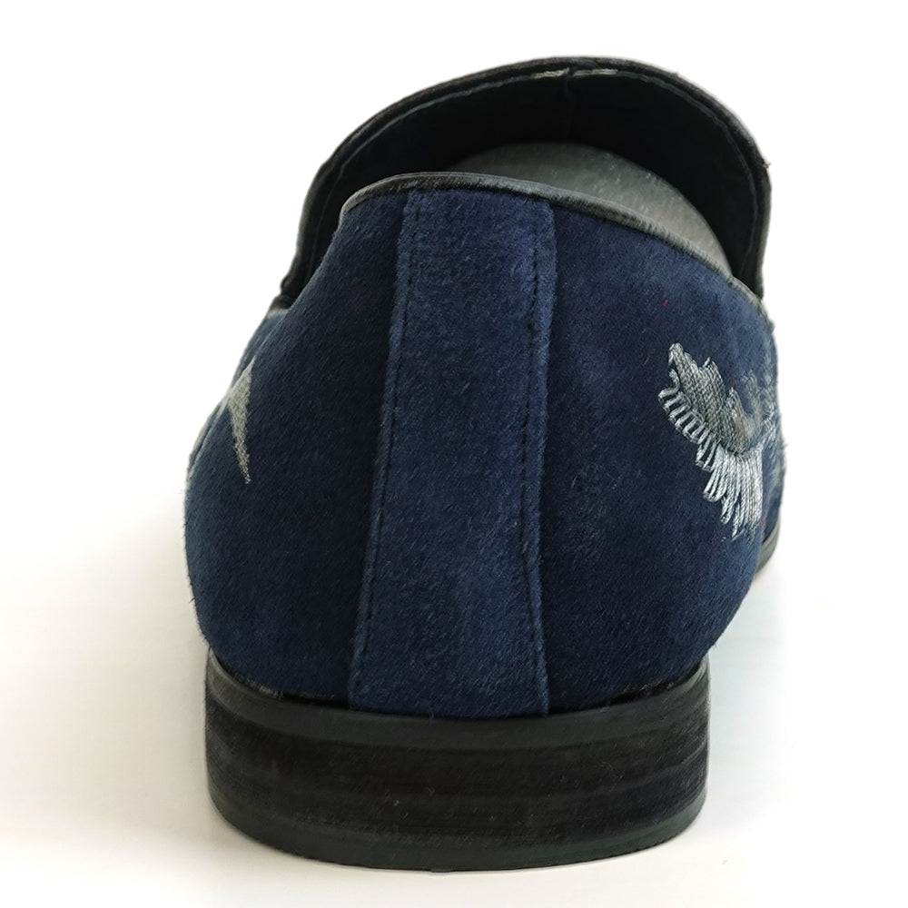 FI-7039 Navy Suede Embroidered Shoe Fiesso by Aurelio Garcia Slip on Loafer