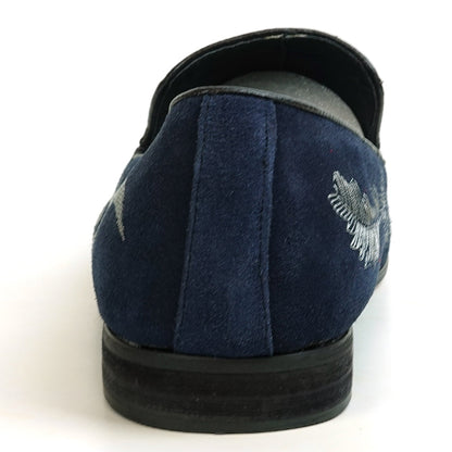 FI-7039 Navy Suede Embroidered Shoe Fiesso by Aurelio Garcia Slip on Loafer