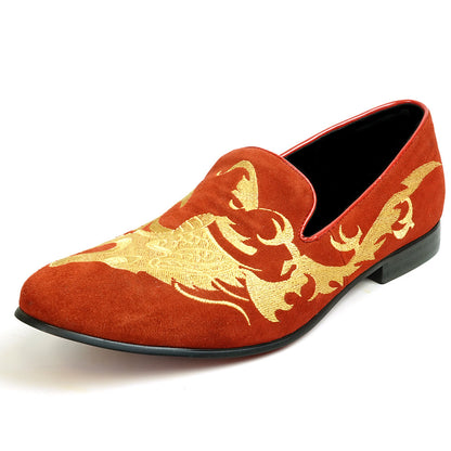 FI-7039 Red Suede Embroidered Shoe Fiesso by Aurelio Garcia Slip on Loafer