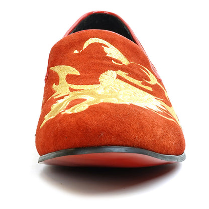 FI-7039 Red Suede Embroidered Shoe Fiesso by Aurelio Garcia Slip on Loafer