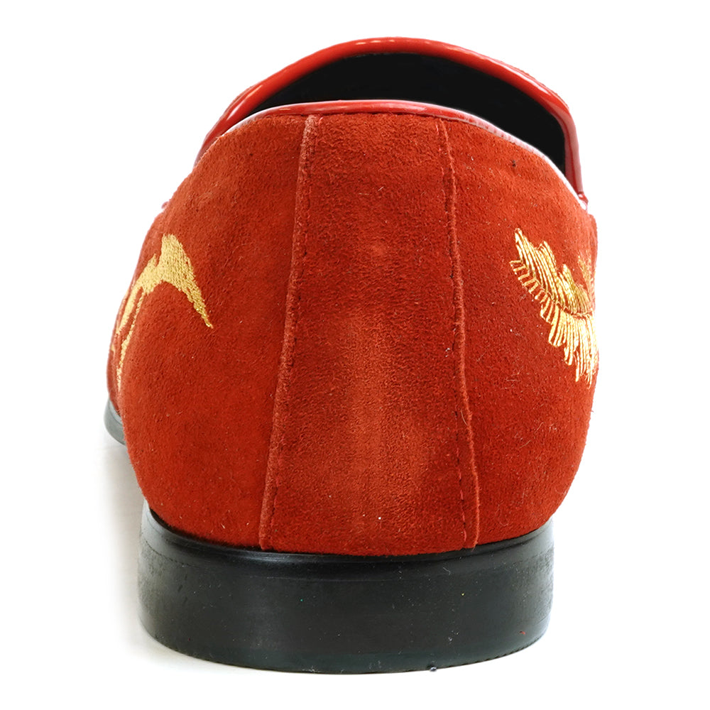 FI-7039 Red Suede Embroidered Shoe Fiesso by Aurelio Garcia Slip on Loafer