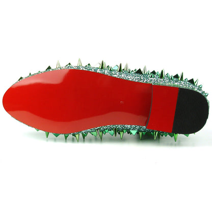 FI-7239 Green Glitter Green Spikes Slip on Loafer Fiesso by Aurelio Garcia